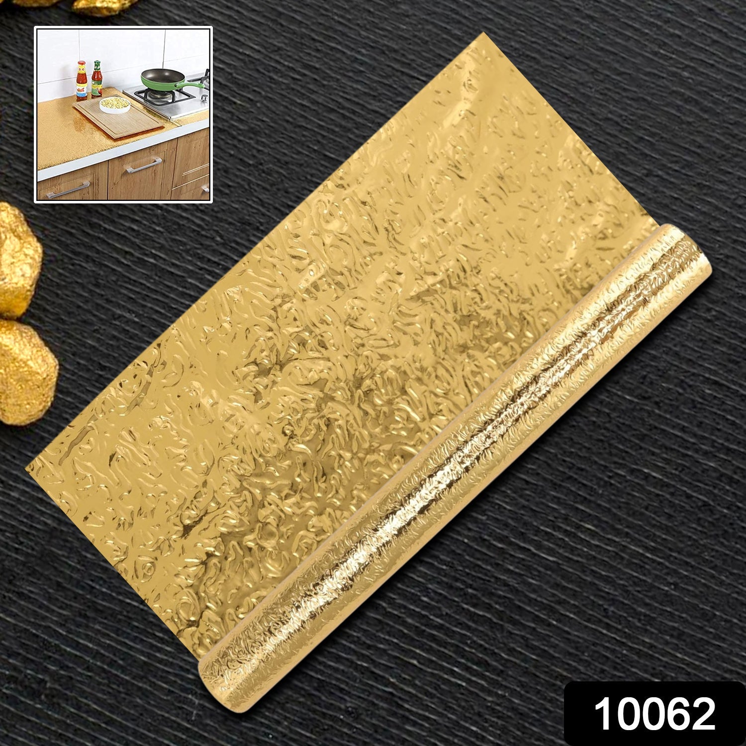 Oil Proof Sticker, Waterproof Self Adhesive Aluminum Foil Wallpaper (60 cm×200 Cm / Golden / 1 Pc) Oil Proof Sticker, Waterproof Self Adhesive Aluminum Foil Wallpaper (60 cm×200 Cm / Golden / 1 Pc)
